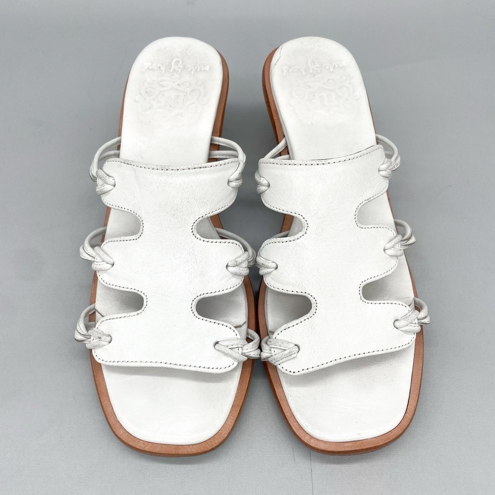 Bali Elf Womens‎ 8.5 Ibiza Round Heel Mules Sandals Shoes White Leather Boho